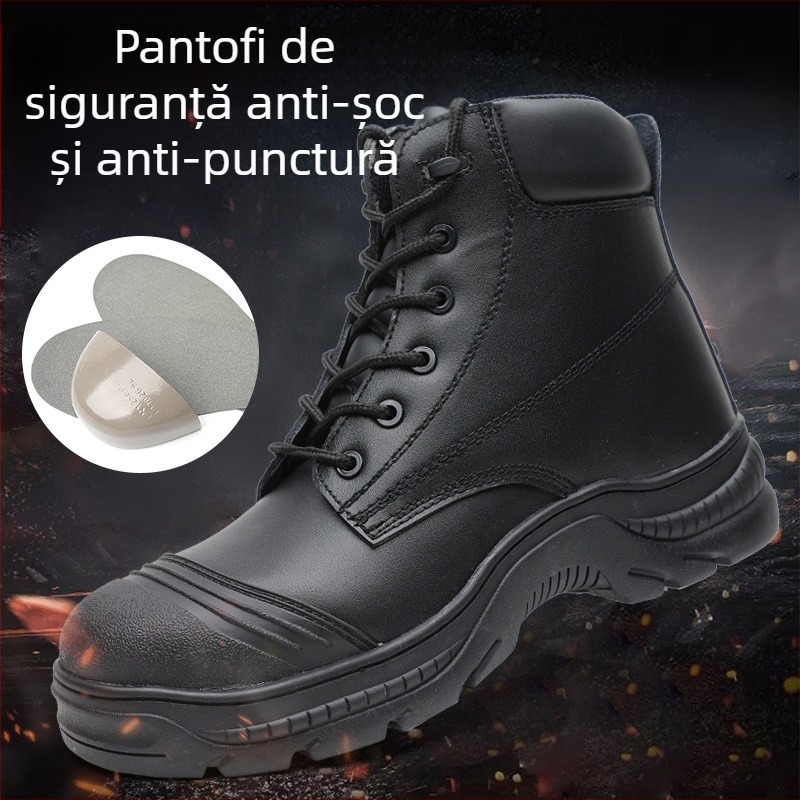 Pantofi de protecție cu vârf din oțel, anti-perforație, piele de vită de prim calitate, gleznă înaltă, pentru utilaje și construcții