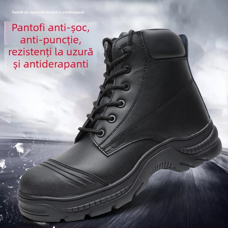Pantofi de protecție cu vârf din oțel, anti-perforație, piele de vită de prim calitate, gleznă înaltă, pentru utilaje și construcții