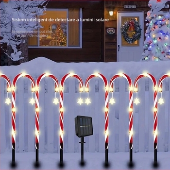 Lampă solară pentru înfigere în sol, formă stea-bomboană, pentru grădină, IP65, plastic, iluminare continuă 6–12h