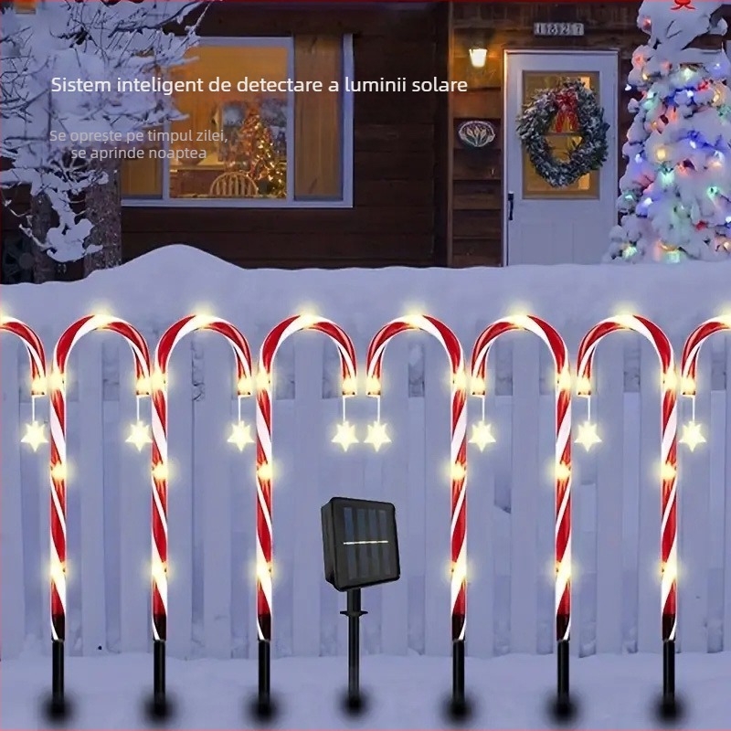 Lampă solară pentru înfigere în sol, formă stea-bomboană, pentru grădină, IP65, plastic, iluminare continuă 6–12h