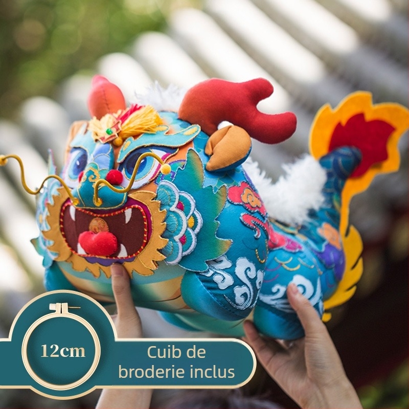 Păpușă din pânză brodată - kit DIY de materiale, stil chinezesc, cu motiv dragon, stil clasic național, decor pentru dormitor