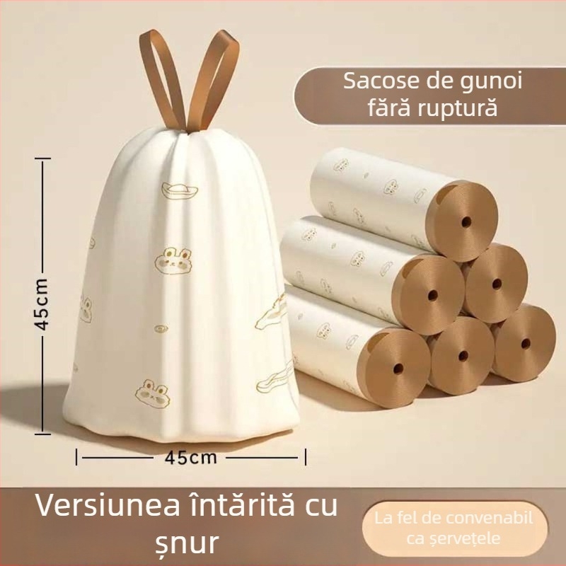 Saci de gunoi cu șiret, PE, set de 15, reutilizabile, închidere automată