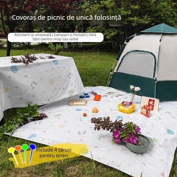 Saltea de picnic pentru exterior, de unică folosință – impermeabilă, portabilă, talpă groasă pentru camping; 90% țesătură nețesută + 10% PE, strat PVC impermeabil