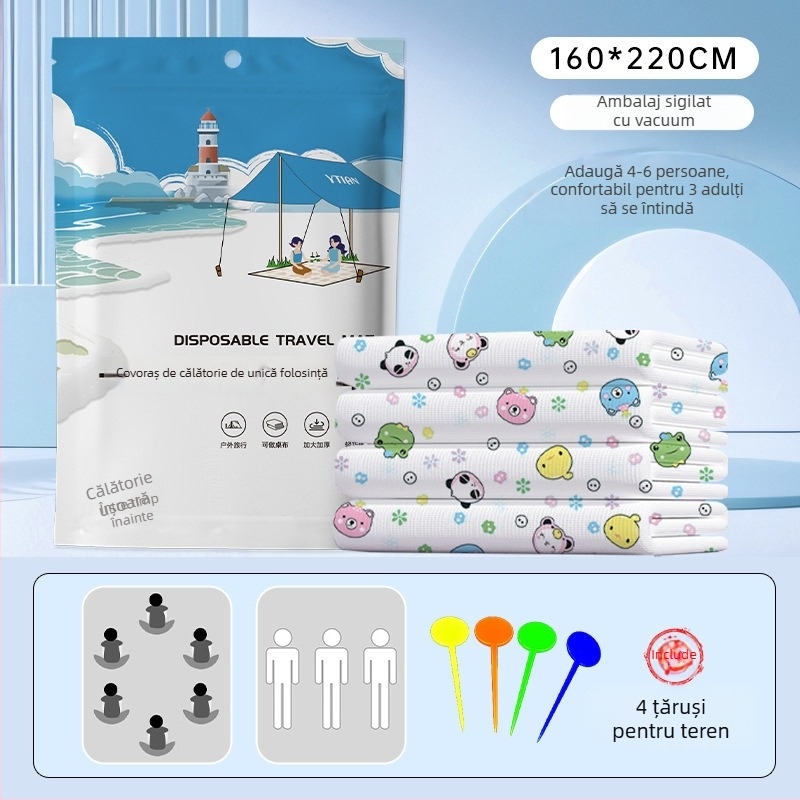 Saltea de picnic pentru exterior, de unică folosință – impermeabilă, portabilă, talpă groasă pentru camping; 90% țesătură nețesută + 10% PE, strat PVC impermeabil