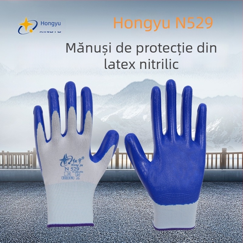 12 perechi mănuși nitril pentru protecția la șantier, anti-alunecare și rezistente la uzură