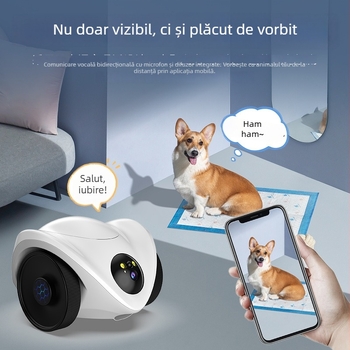 Robot de monitorizare și hrănire a animalelor de companie cu vedere nocturnă și comunicare bidirecțională, pentru uz interior; ABS; 1000 g; -5℃～60℃; Compensare luminii de fundal