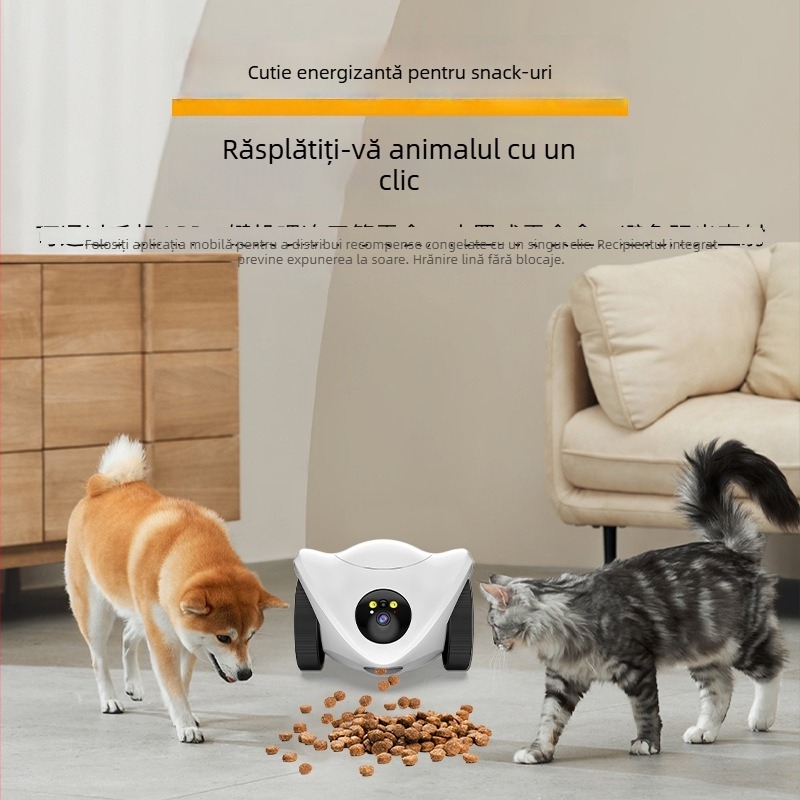 Robot de monitorizare și hrănire a animalelor de companie cu vedere nocturnă și comunicare bidirecțională, pentru uz interior; ABS; 1000 g; -5℃～60℃; Compensare luminii de fundal