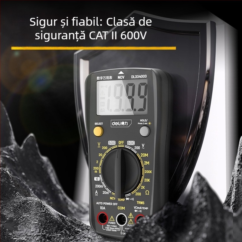 Deli DL334003 multimetru digital portabil (capacitatea electrică, frecvența, temperatura)