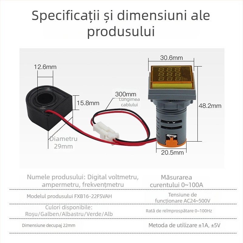 VaneAims FXB16-22FSVA Instrument digital de măsurare a tensiunii, AC24-500V intrare/ieșire, gamă 24-500V