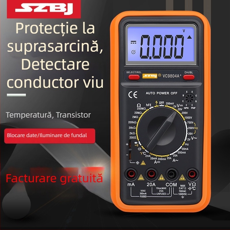 Multimetru digital cu ecran mare, măsurare temperatură și frecvență, oprire automată