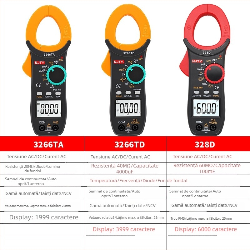 Ampermetru cu clemă, funcții de multimetru — precizie înaltă, măsurare curent, temperatură, frecvență și capacitate; modele 3266TD/3266TA/328D