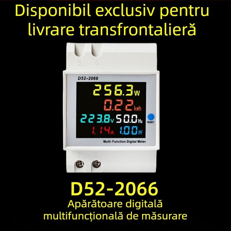 D52-2066 Măsurător digital multifuncțional de energie, monofazat, montat pe șină, măsoară tensiune, curent și factorul de putere, precizie 0,1, 100 A