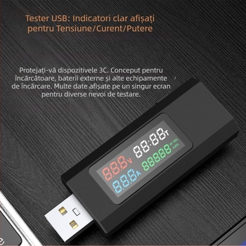 Tester USB pentru curent, tensiune și putere pentru încărcătoare USB și baterii externe — Brand: XIAO JIN GANG
