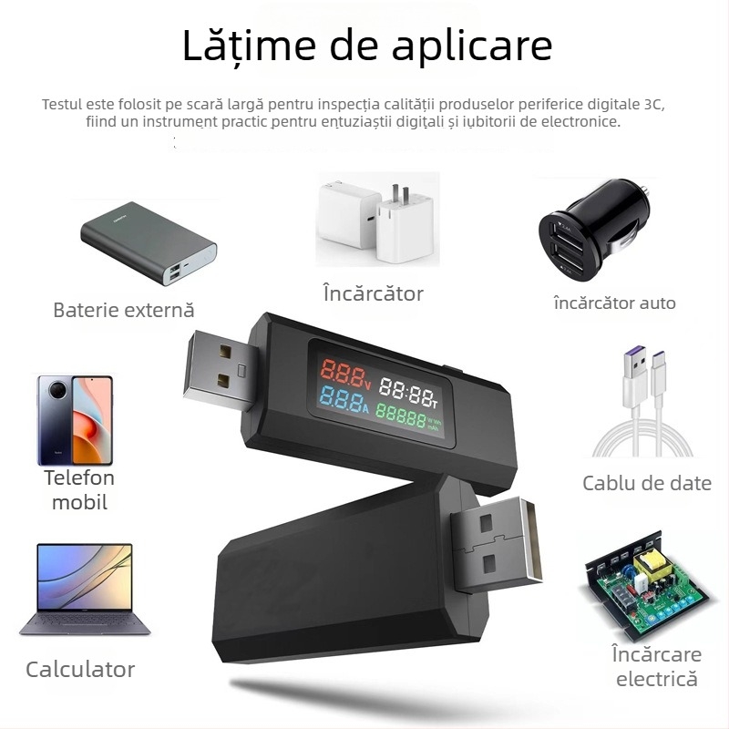 Tester USB pentru curent, tensiune și putere pentru încărcătoare USB și baterii externe — Brand: XIAO JIN GANG