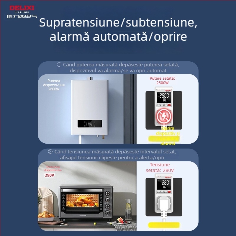 Delixi priză de măsurare a energiei pentru aer condiționat — monitorizare consum și tester de putere
