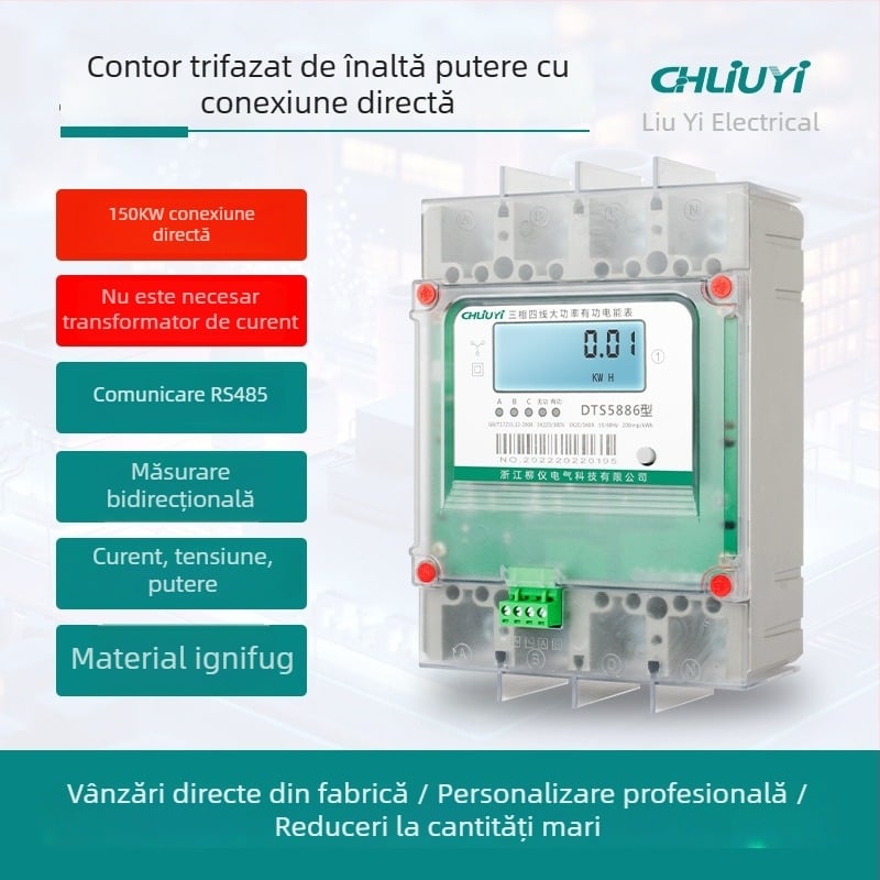 Contor trifazat cu patru conductori, 250 A, RS485, contor inteligent