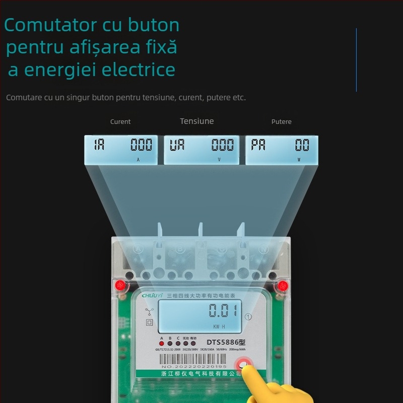 Contor trifazat cu patru conductori, 250 A, RS485, contor inteligent