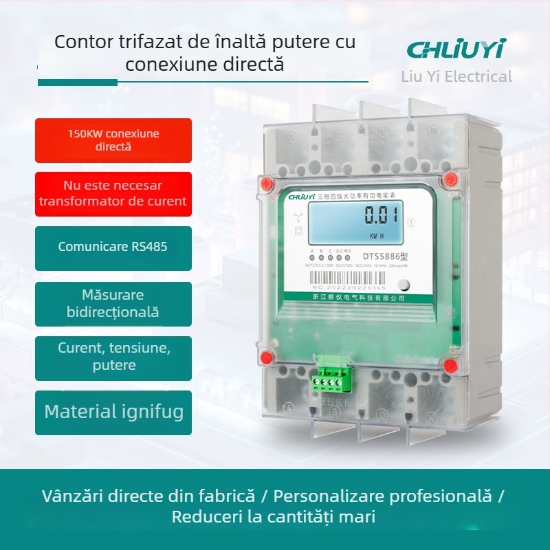 Contor trifazat cu patru conductori, 250 A, RS485, contor inteligent
