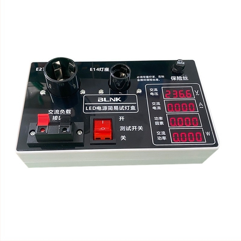 Test LED pentru curent, tensiune și putere pentru iluminat – compatibil E27/E14, compact, ușor, suport de afișaj pentru cutie de test