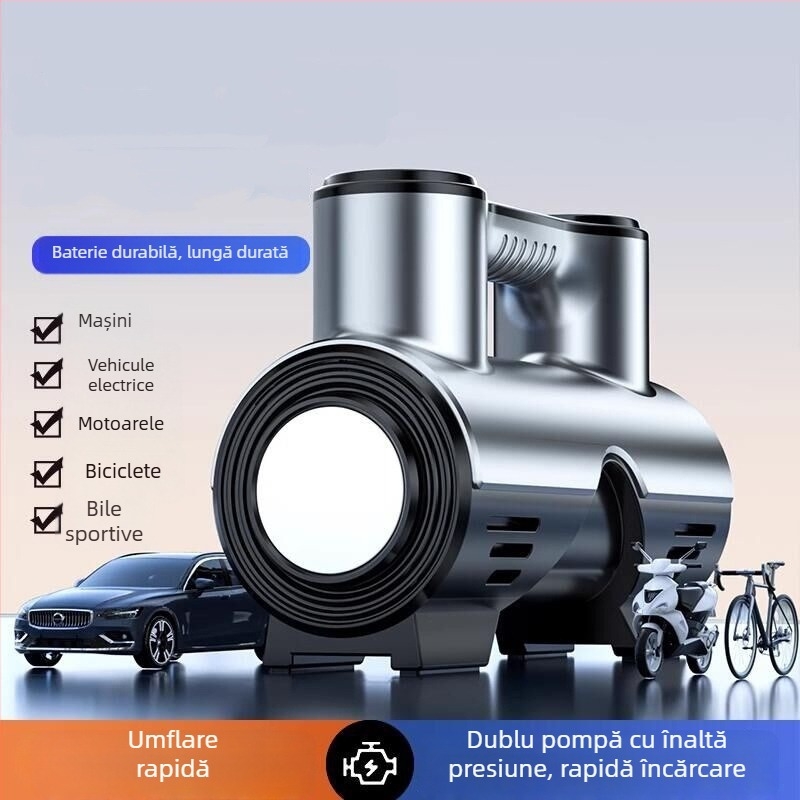 Pompa de pneuri auto cu manometru și afișaj digital, 12V, 120W, 35 L/min, furtun 3 m, cablu 3,5 m