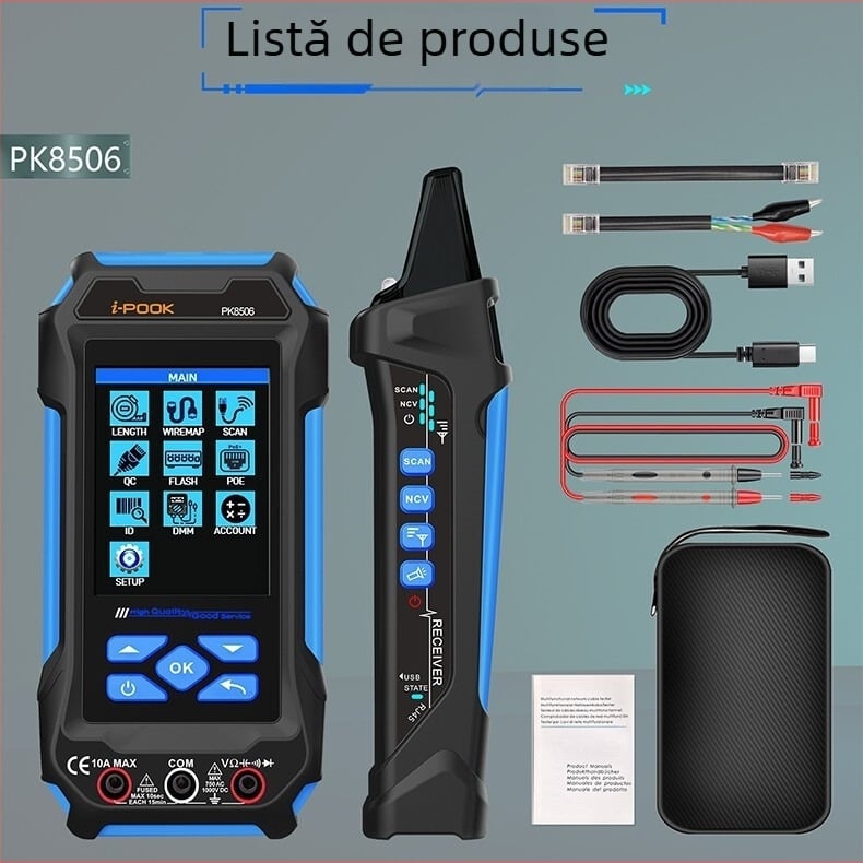 i-pook Testere multifuncțional pentru cabluri de rețea PK8506/PK8508/PK8509 – Măsurarea lungimii cablului, Putere optic, Test POE, Alimentare 5V