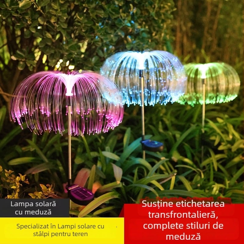 Lampa solară de grădină în formă de meduză, cu fibre optice, IP65, LED de 3W, model SMD008, lumină multicoloră care se schimbă