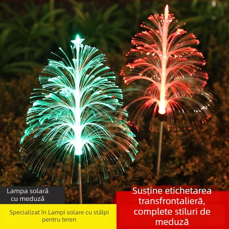 Lampa solară de grădină în formă de meduză, cu fibre optice, IP65, LED de 3W, model SMD008, lumină multicoloră care se schimbă