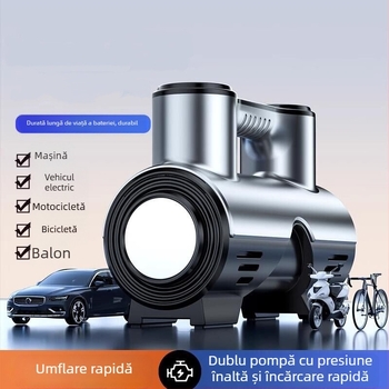 Pompă de anvelope pentru mașină, multifuncțională, 12V, 120W, 35 L/min, Afișaj digital, furtun de aer 3 m