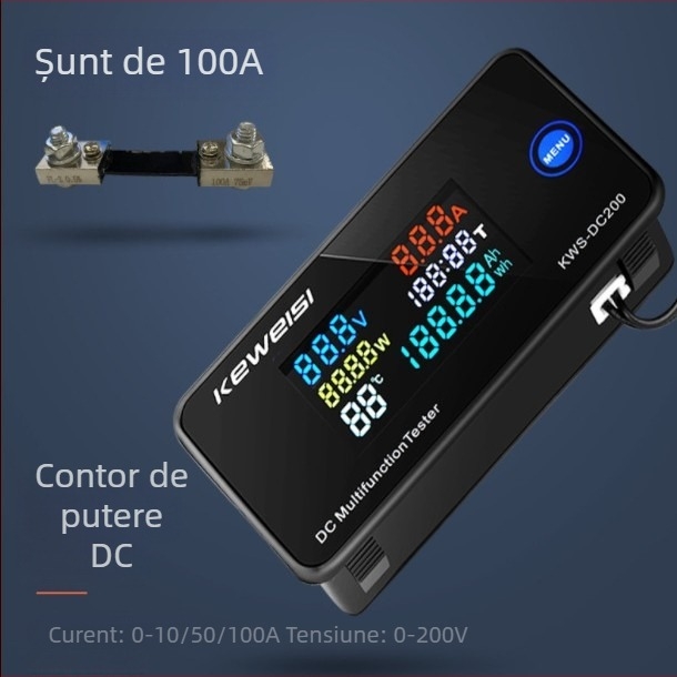 Keweisi DC măsurător digital de tensiune și curent cu afișaj color, tester de putere 0-200V 0-100A