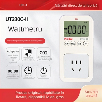 Priză inteligentă de măsurare a puterii UT230C-II, tensiune 100–260 V, curent 0–10 A, precizie 1%