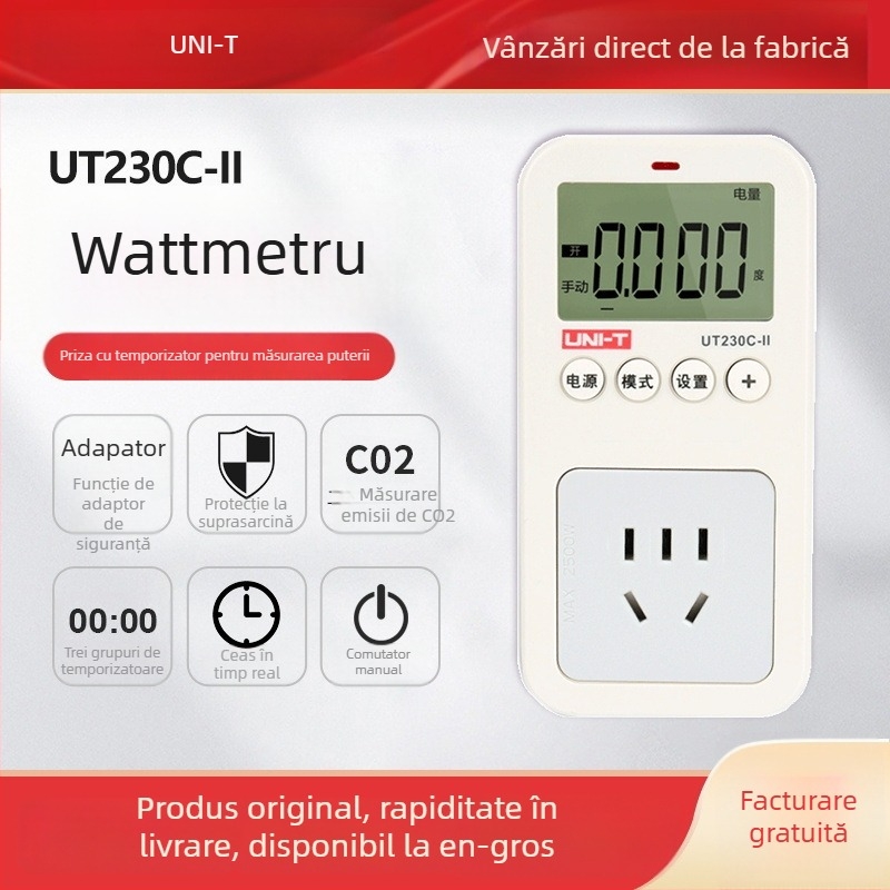 Priză inteligentă de măsurare a puterii UT230C-II, tensiune 100–260 V, curent 0–10 A, precizie 1%