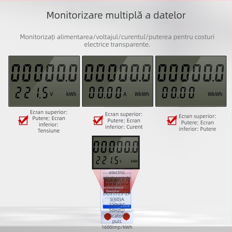 Măsurător inteligent de energie electrică pentru montaj pe șină DIN, monofazat, pentru locuințe închiriate (220V)