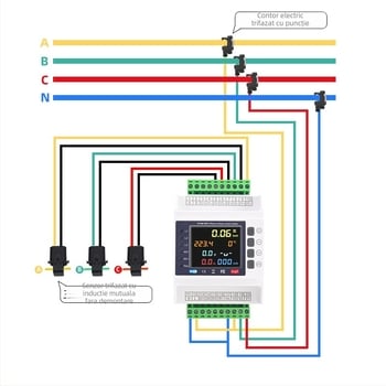 Contor de energie electrică trifazat, cu patru fire, Wi‑Fi inteligent, contor cu inducție mutuală, protecție la supracurent, suprasarcină și supratensiune