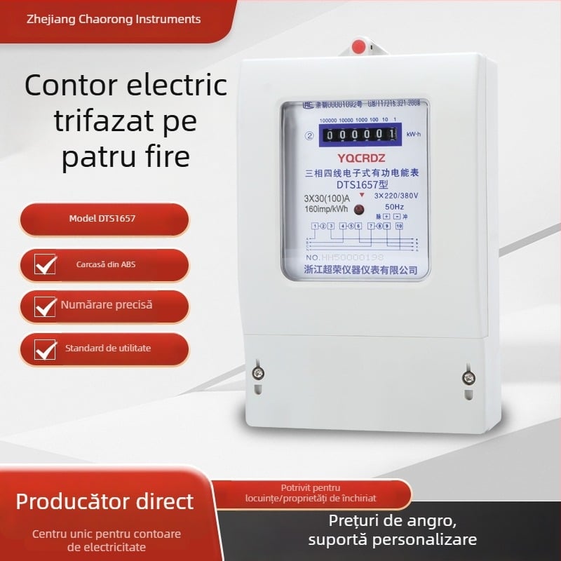 Contor inteligent trifazat cu patru fire, 380V, cu transformator și afișaj DTS al puterii
