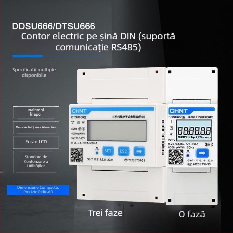 Chint DTSU666 contor de energie montat pe șină, trifazat, cu patru conductori, CT și RS-485, 380V