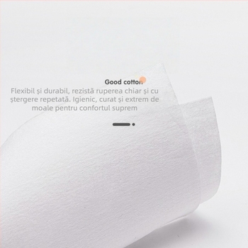 Șervețel demachiant de față, din bumbac, o singură folosință - 100% bumbac, 1 strat, curățare umedă și uscată, ambalaj de 60 de bucăți, pentru sugari și adulți