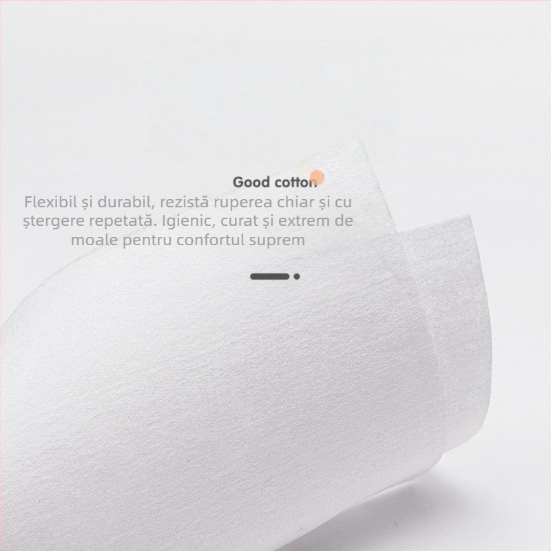 Șervețel demachiant de față, din bumbac, o singură folosință - 100% bumbac, 1 strat, curățare umedă și uscată, ambalaj de 60 de bucăți, pentru sugari și adulți