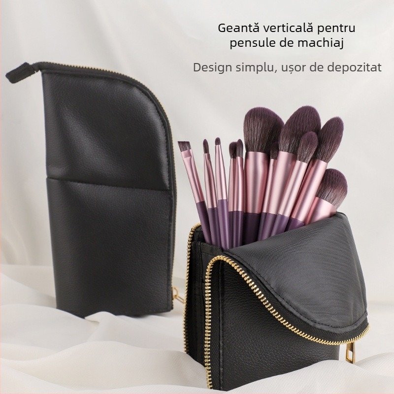 Set de pensule de machiaj în husă de depozitare, 9 bucăți, cu husă pentru pensule, cod 005, organizator cosmetic portabil (9 buc.; cu husă pentru pensule; cod 005; organizator portabil)