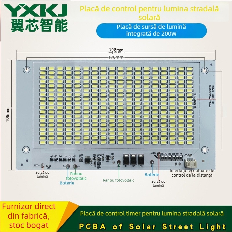 Placă sursă de lumină solară pentru iluminat stradal, lumină albă, putere 25-200W, tensiune 3,2-3,7V, autonomie 6-12 ore, durată de viață 10000h, model YX-4125
