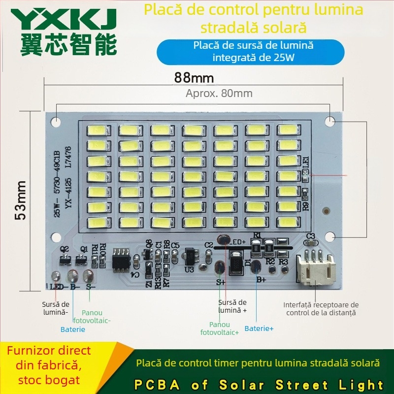 Placă sursă de lumină solară pentru iluminat stradal, lumină albă, putere 25-200W, tensiune 3,2-3,7V, autonomie 6-12 ore, durată de viață 10000h, model YX-4125