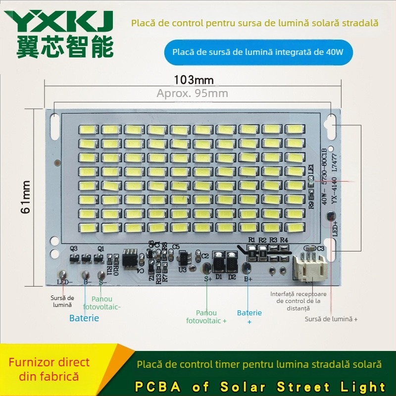 Placă sursă de lumină solară pentru iluminat stradal, lumină albă, putere 25-200W, tensiune 3,2-3,7V, autonomie 6-12 ore, durată de viață 10000h, model YX-4125
