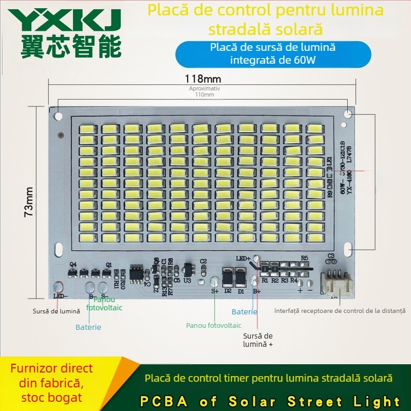 Placă sursă de lumină solară pentru iluminat stradal, lumină albă, putere 25-200W, tensiune 3,2-3,7V, autonomie 6-12 ore, durată de viață 10000h, model YX-4125