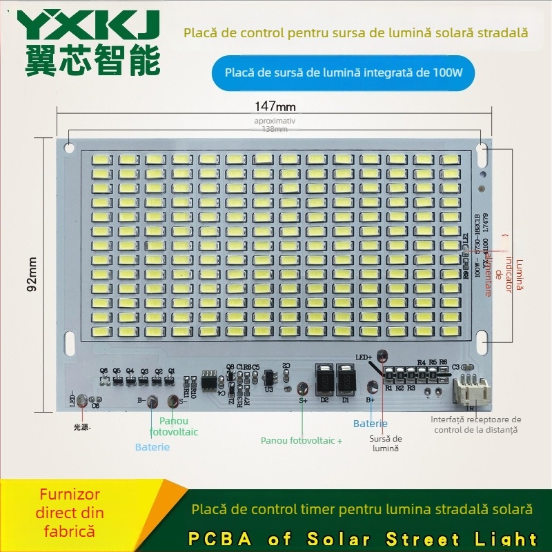 Placă sursă de lumină solară pentru iluminat stradal, lumină albă, putere 25-200W, tensiune 3,2-3,7V, autonomie 6-12 ore, durată de viață 10000h, model YX-4125