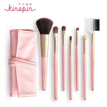 Set de pensule de machiaj pentru începători, 7 piese, peri din nylon, mâner din lemn, husă PU de depozitare