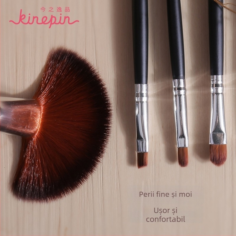 Set de pensule de machiaj pentru începători, 7 piese, peri din nylon, mâner din lemn, husă PU de depozitare