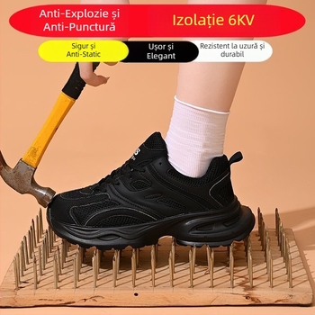 Pantofi de protecție antistatice pentru muncă, încălțăminte cu talpă joasă, antișoc și anti-perforație, cu fibră superioară + plasă