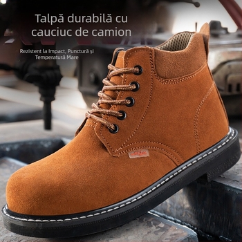 Pantofi de protecție pentru bărbați – încălțăminte de lucru cu talpă din cauciuc, piele velur, vârf din oțel, anti-punctură și anti-șoc