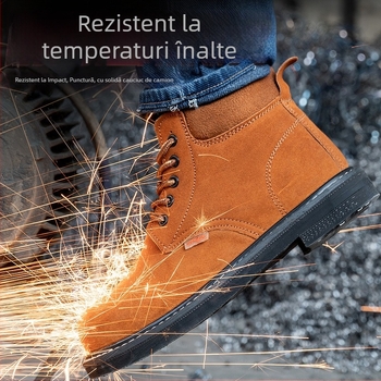 Pantofi de protecție pentru bărbați – încălțăminte de lucru cu talpă din cauciuc, piele velur, vârf din oțel, anti-punctură și anti-șoc