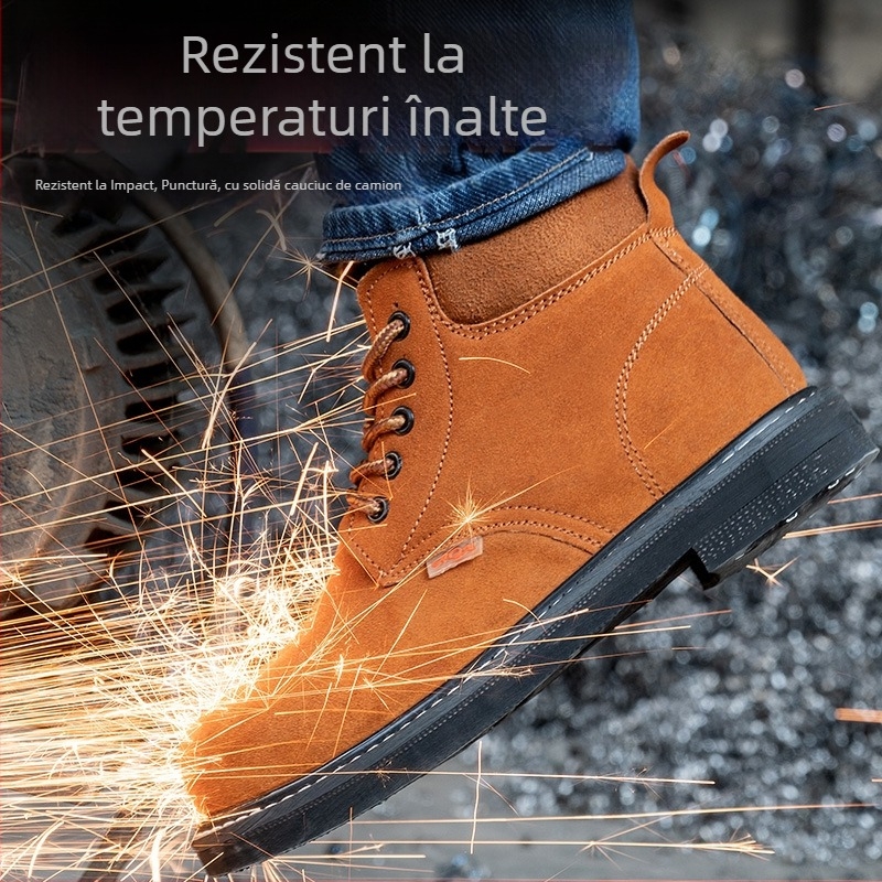 Pantofi de protecție pentru bărbați – încălțăminte de lucru cu talpă din cauciuc, piele velur, vârf din oțel, anti-punctură și anti-șoc