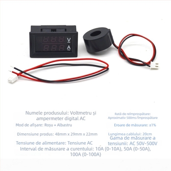 RT-3 Contor Coulomb digital și măsurător de tensiune-curent AC cu transformator; interval de măsură 10A/50A/100A; intrare AC50-500V; ieșire DC0-100V; temperatură ambiantă -10°C până la +85°C; eroare de măsurare tensiune 1